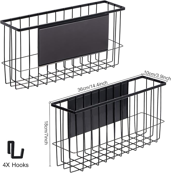 dedoot Magnetic Holder Locker 14.1"x 3.9"x 7" Strong Magnetic Black Mesh Holder Magnetic Basket Organizer Shelf Rack for Whiteboard,Fridge, Sponge, Recipe, Beverage,Refrigerator,Office File Foil-NeatNest