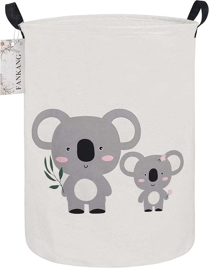 FANKANG Storage Basket, Nursery Hamper Canvas Laundry Basket Foldable with Waterproof PE Coating Large Storage Baskets for Kids Boys and Girls, Office, Bedroom, Clothes,Toys(Koala)