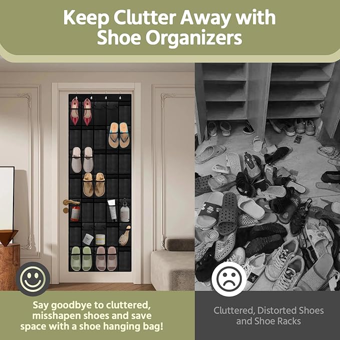 PAULONE 35 Pocket Over the Door Shoe Organizer,Reusable Breathable Large Mesh Bag Men's & Women's Sneaker Organizer,Shoe Organizer for Kids,Hanging Shoe Storage Hanging Bag (Black)-NeatNest