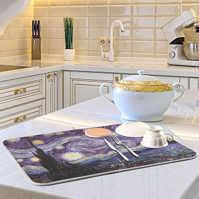 Absorbent Dish Drying Mat The Starry Night Kitchen Counter Mat Absorbent Microfiber Dry Mats for Dishes Large 24 x 18 Inches