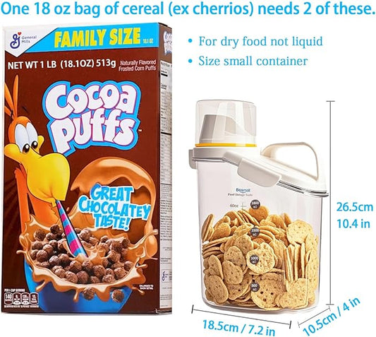 Cereal Containers Storage,2L Airtight Large Dry Food Storage Containers with Pouring Spout, Measuring Cup for Flour and Grain,BPA Free Plastic Dispenser ((1pcs) White-67oz)-NeatNest