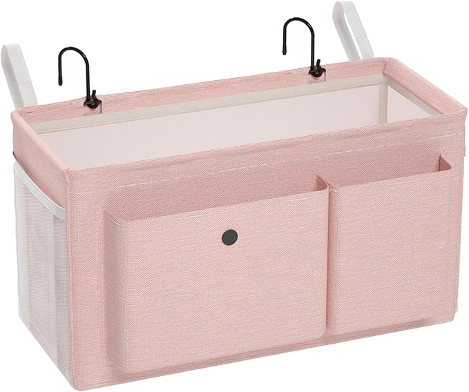 Bedside Caddy Bedside Organizer with Fixed Straps & Water Bottle Holder, Bunk Bed Caddy ideal for Home, Dorm, Hospital, Crib, Versatile Bedside Storage Solution (Pink)-NeatNest