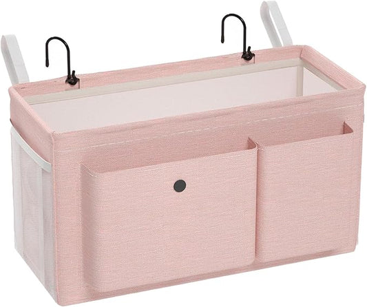 Bedside Caddy Bedside Organizer with Fixed Straps & Water Bottle Holder, Bunk Bed Caddy ideal for Home, Dorm, Hospital, Crib, Versatile Bedside Storage Solution (Pink)-NeatNest