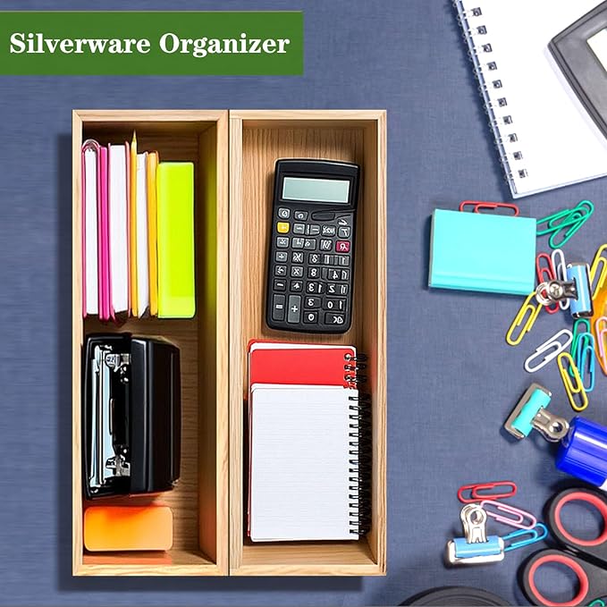 Bamboo Drawer Silverware Organizer, Flatware Organizers, Multi-purpose Bamboo Storage Box for Kitchen, Offices and Dressing table 11.5" x 3.15" x 1.8" (Set of 2)-NeatNest