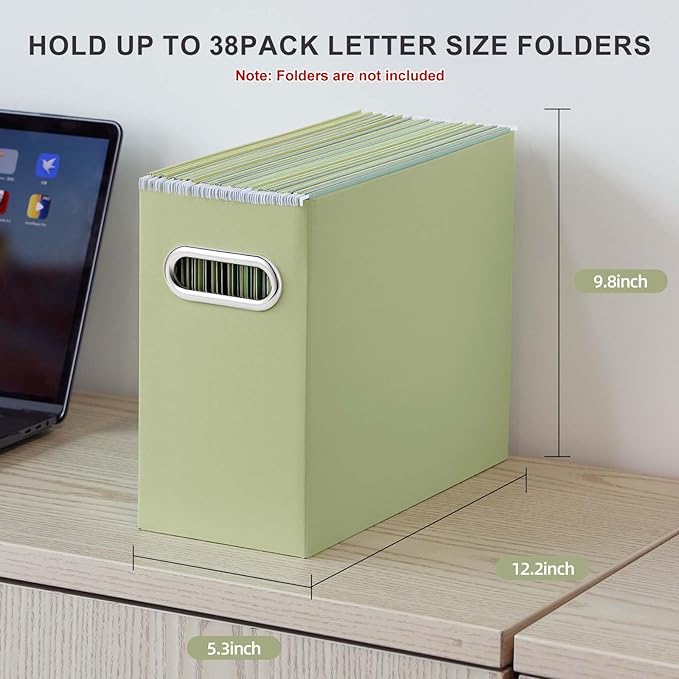 Oterri File Organizer, 6 Packs Small Storage Box, Cardboard File Folder Organizer, Collapsible File Box for Hanging File Folders Letter Size, Portable Filing Organizer with Handle(Green)