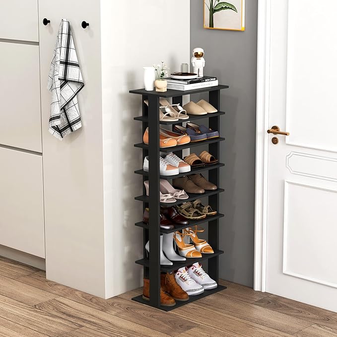Tangkula 8-Tier Vertical Shoe Rack, Space-Saving Corner Shoe Organizer for 14 Pairs, Narrow Shoe Storage for Entryway, Front Door, or Closet-NeatNest