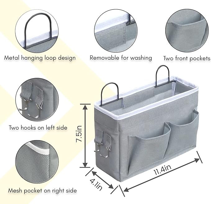 3pcs Middle Wall Hanging Organizer Bag, Linen Fabric Door Hanging Storage Basket with Pockets, Waterproof Bin for Kitchen, Bedroom, Office, RV Camper (Gray)-NeatNest