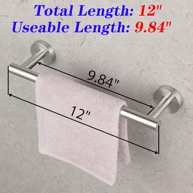 GERZ Contemporary 12-Inch Towel Bar Bath Hand Towel Holder Brushed Stainless Steel Wall Mounted Bathroom Organizer Brushed AG1101C30.5-LS