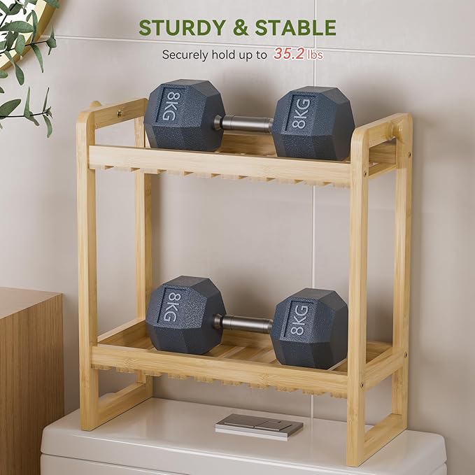 AmazerBath Bamboo Over The Toilet Storage Shelf - 2-Tier Bathroom Organizers and Storage Shelves, 2 in 1 Dual Stable Above Over Toilet Bamboo Shelf Home Storages Rack for Small Bathroom, Space Saver-NeatNest