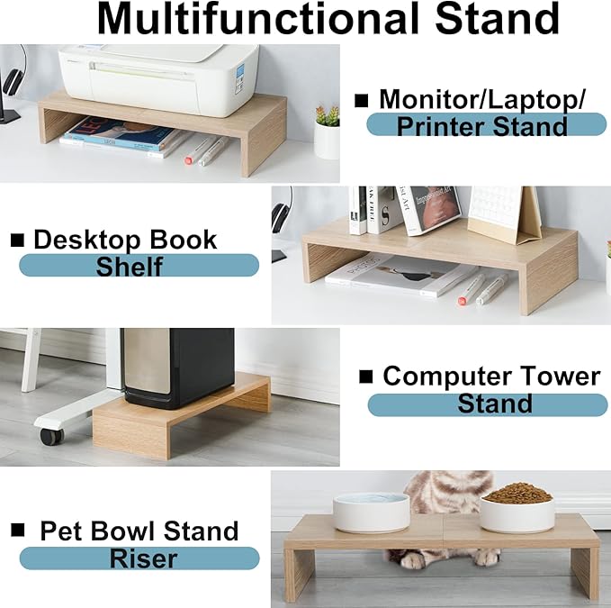 TEAMIX 2 Pack Monitor Stand Riser-20 inch, Wooden Desktop Riser for TV/PC/Laptop/Printer, Cozy Monitor Riser with Storage, Computer Stand Space-Saving-NeatNest