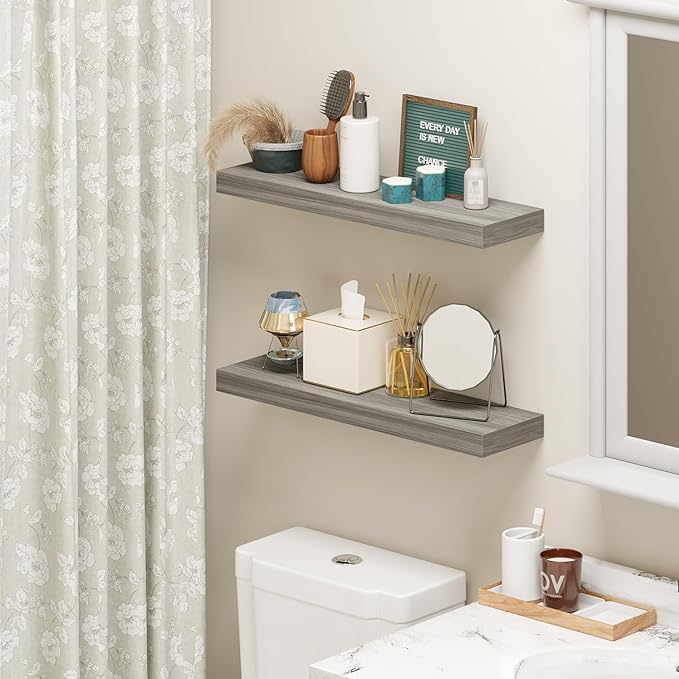 BAMEOS Floating Shelf,Wall Shelf,Decor Wall Mounted Shelves,Hanging Shelf Set L24xW6 for Bathroom Kitchen Living,Kitchen,Room Bedroom Storage,Walnut-NeatNest