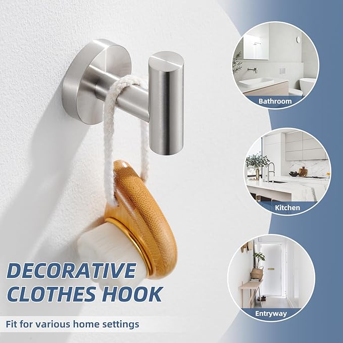 APLusee Brushed Nickel Towel Hook for Bathroom, 304 Stainless Steel Coat Hook, Wall Mounted