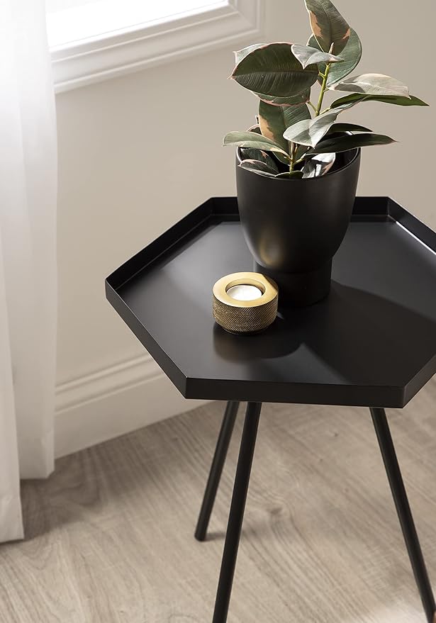 Kate and Laurel Kashvi Modern Side Table; 17 x 15 x 20; Black; Decorative Hexagon Bedroom Nightstand Table for Storage and Display