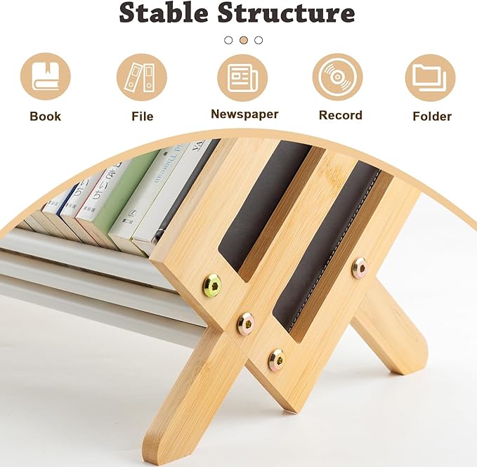 Desktop Bookshelf, Wood Tilting Bookcase with Iron Rack, Book Organizer for CDs/Magazine/Books Display, Storage Rack in Living Room/Studyroom/Home/Office (Yellow&White, 19.68")-NeatNest