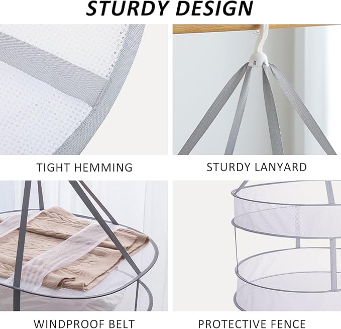 AUTODECO 2 Pack 2-Tier & 3-Tier Folding Mesh Clothes Hanging Dryer, Sweater Drying Rack, Large Laundry Drying Rack, Lay fold Flat Dry Hanger, Mesh Clothes Hanging Dryer - M(2Tier)+XL(3Tier)