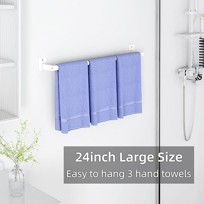 Bathroom Towel Bar, 24 Inch Towel Racks for Bathroom Wall Mounted, Heavy Duty Bath Hand Towel Holder Organizer, Modern Home Decor Towel Rod Bathroom Hardware Accessories, White