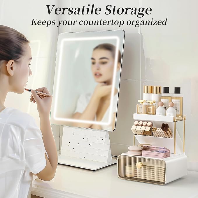 2-Tier Makeup Organizers Countertop,Versatile Bathroom Counter Organizer,Cosmetic Make Up Organizers for Vanity,Cute Skincare Organizer (Amber)-NeatNest