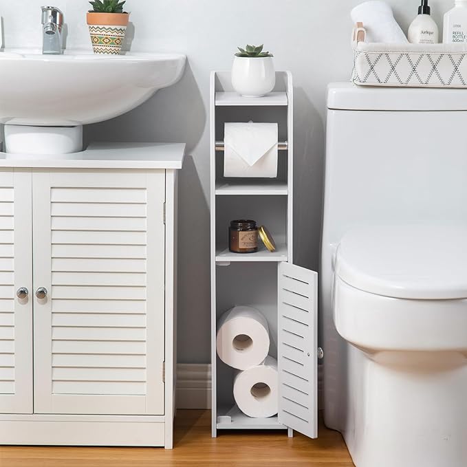 AOJEZOR Toilet Paper Holder Stand: Bathroom Storage Cabinet Beside Toilet for Small Space Bathroom with Toilet Roll Holder - White-NeatNest