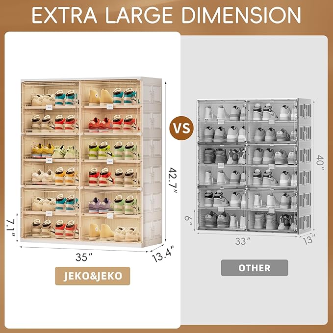 JEKO&JEKO 6 Tiers Foldable Shoe Rack Organizer Cabinet for Closet Entryway, Large Collapsible Shoe Storage Box with Magnetic Doors Fits Up to 24 Pairs (White)-NeatNest