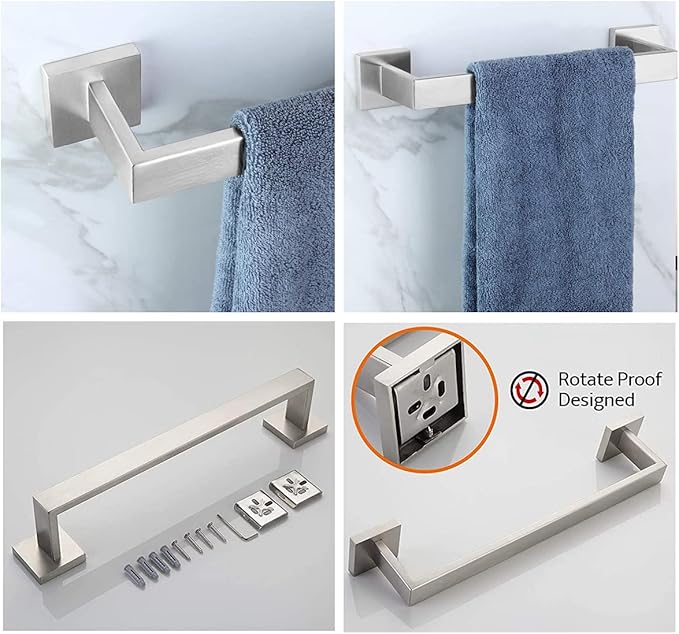 12 Inch Towel Bar for Bathroom 12/16/24/28/32/36 Inch Kitchen Towel Holder Brushed Nickel Towel Rod Wall Mounted SUS304 Rustproof Towel Rack Modern Square Design (1, Brushed Nickel, 12 Inch)