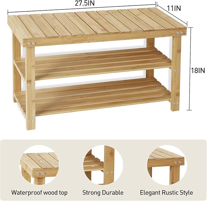 Shoe Rack Bench, 3 Tier Sturdy Shoe Bench, Storage Shoe Organizer, Holds up to 350lbs for Entryway Organizer Bedroom Living Bathroom Room Balcony.