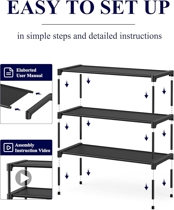 Kitsure Shoe Rack - Non-Woven Shoe Rack Shelf, Shoe Organizer for Closet, Entryway, Garage & Corridor, Stackable Shoe Shelves, Medium, Black