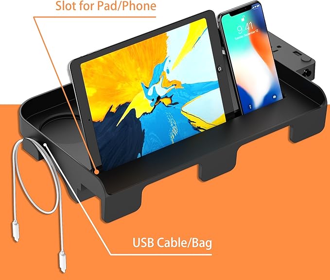 Bedside Shelf for Dorm Bunk Bed with USB Charging Port and AC Outlets, Bunk Bed Extender, Attachable Bedside Table, College Dorm Essential Clip On Bedside Tray, Bunk Bed Accessories, Plus Size, Black-NeatNest