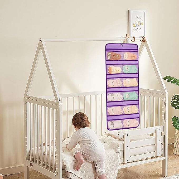 Dual-sided Hanging Baby Shoes Organizer Closet Toddler Shoe Storage Holder for Kids Bow Socks Underwear (PURPLE)-NeatNest