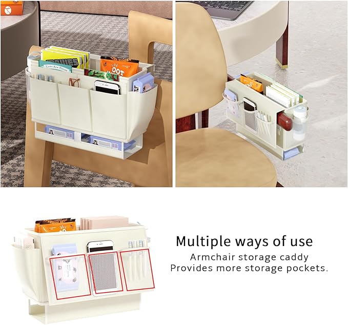 Bedside Caddy Bedside Organizer,Bed Caddy with 11 Pockets and Power Strip Holder,Versatile Bedside Storage Caddy for Home,Dorm,Bunk,Hospital,Crib Bed (White)-NeatNest
