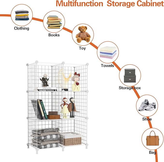 AWTATOS 6 Cube Storage Wire Closet Organizers DIY Stackable Storage Shelves Bookcase Cabinet for Home Office, White-NeatNest