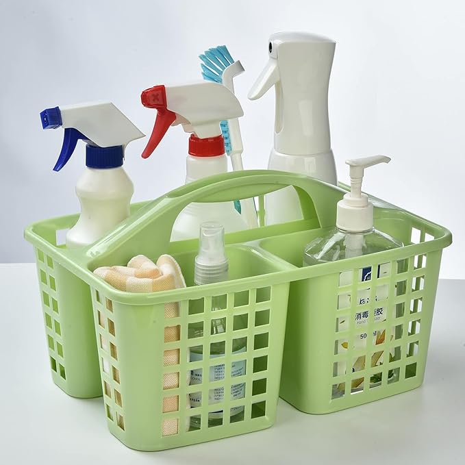 Portable Shower Caddy Basket,Convenient Cleaning Supplies Organizer with Compartments and Handle,Ideal for Bathroom, Bedroom, Kitchen, College Dorm,Garden,etc.12.4" x 7.4" x 5.1"green