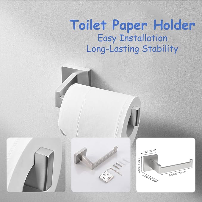 10-Pieces Towel Bar Set Brushed Nickel Bathroom Hardware Set SUS304 Bathroom Accessories Set Includes 2 Towel Bar 24 in+2 Towel Holder+2Toilet Paper Holder+4 Towel Hooks(10, Brushed Nickel, 24 Inch)