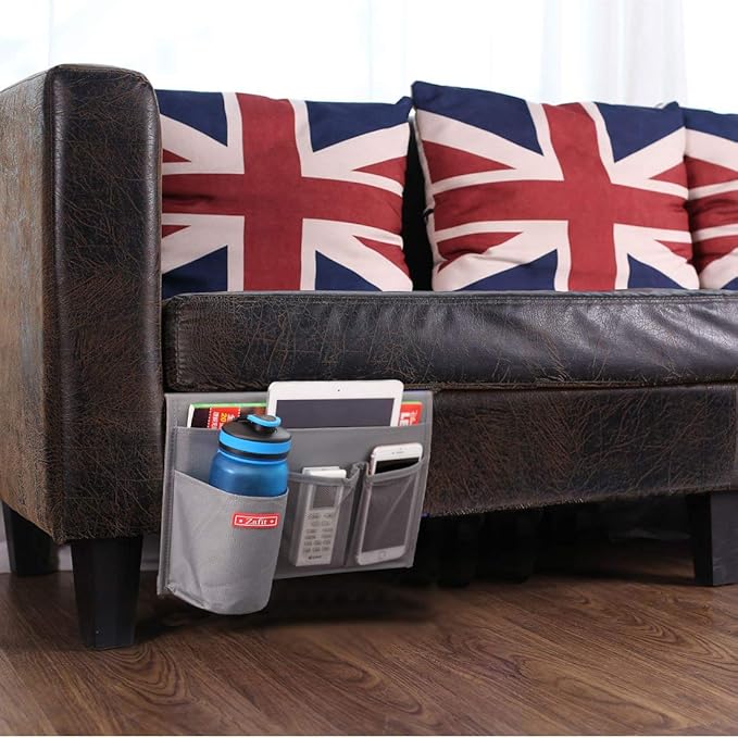 Bedside Storage Organizer - Table Cabinet Organizer Caddy for Remotes, Phone, Glasses (4 Pockets - Grey)-NeatNest