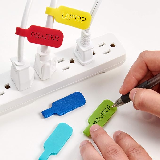Wrap-It Storage - Cable Labels, Medium, Multi-Color (30-Pack) Write On Cord Tags for Wire Management and Identification-NeatNest