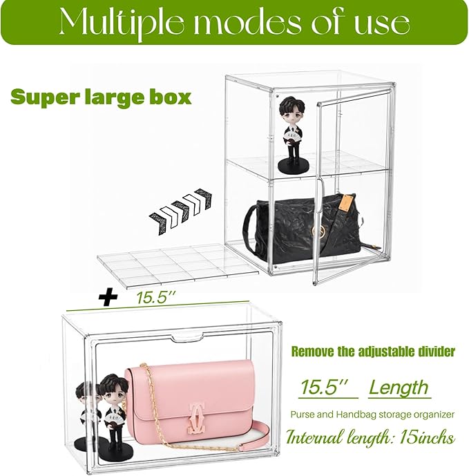 Acrylic Display Case with an Adjustable Divider, 2 Tiers XXX-Large Boot Shoe Storage Boxes Clear Plastic Stackable Storage Bin with Lids Super Large Clear Display Box for Shoes, Collectibles-NeatNest