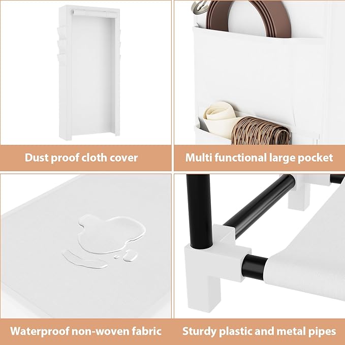 VTRIN Vertical Narrow Shoe Rack Organizer Tall Shoe Rack for Closet Entryway 10 Tier Non-Woven Cover Shoe Shelf Holds 36-41 Pairs Free Standing Shoe Storage Cabinet with Dustproof Cover, White-NeatNest