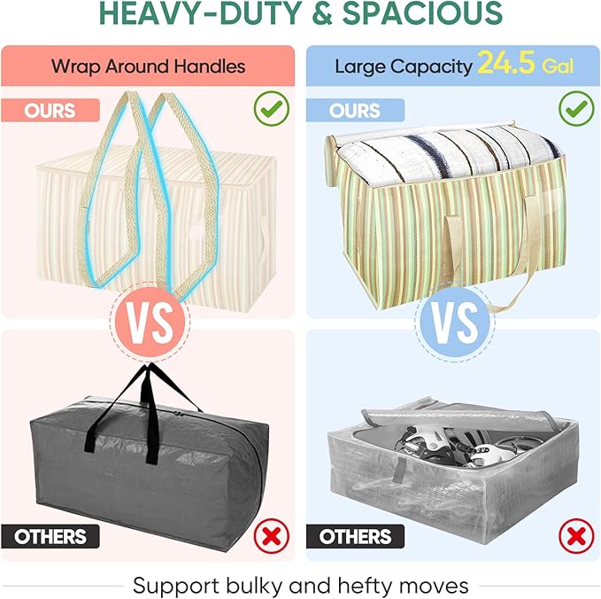 BALEINE 2-Pack Oversized Moving Bags with Reinforced Handles, Heavy-Duty Storage Tote for Clothes, Moving Supplies (Color Strip, 2-Pack)-NeatNest