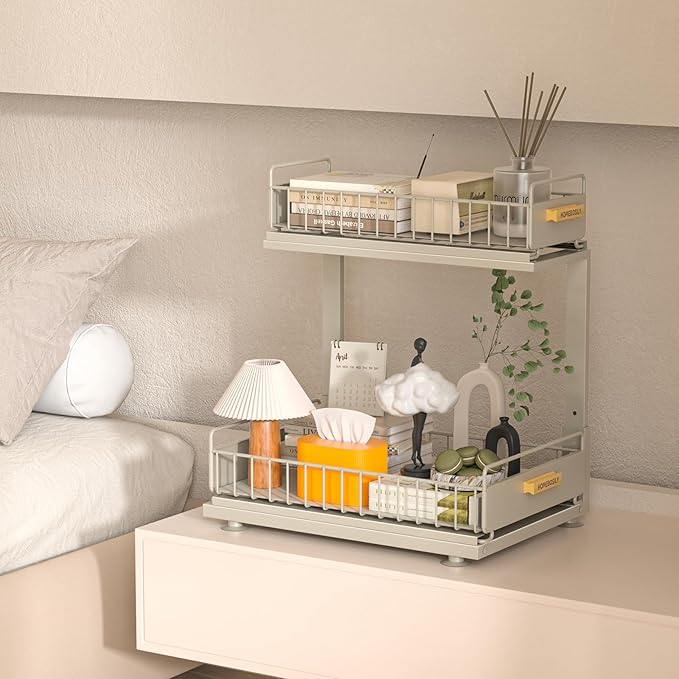 Under Sink Organizer, Pull Out Kitchen Cabinet Organizer 2 Tier Slide Out Under Sink Organizers and Storage, Sink Shelf Cabinet Storage Shelves for Kitchen Bathroom Pantry, Grey-NeatNest