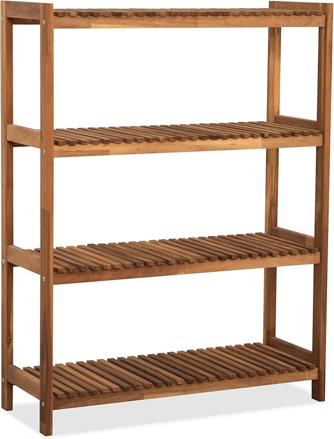 4-Tier Long Acacia Wood Shoe Rack, Wide Natural Shoe Storage Shelf for Entryway, Stackable Wooden Plant Stand Organizer for Closet, Bedroom, Kitchen, Indoor and Outdoor-NeatNest