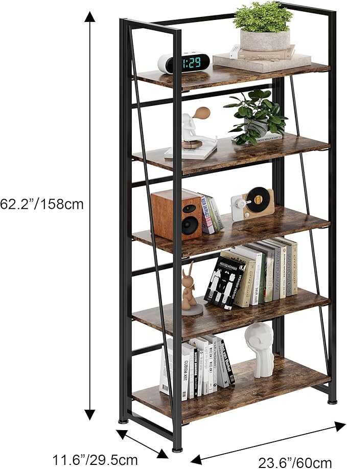 BHG Vintage Multifunctional Folding Bookshelf, No-Assembly Plant Stand Storage Rack Shelves for Home Office (Fire, 5-Tier)-NeatNest