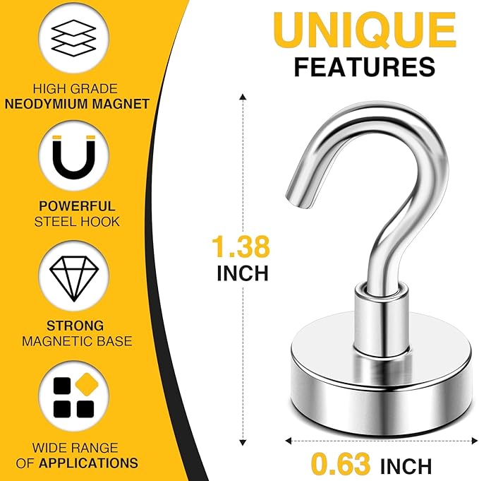 DIYMAG Magnetic Hooks, 30lbs+ Magnet Hook 2025 Cruise Cabin Ship Essentials Heavy Duty Strong Magnets Refrigerator Fridge Hanging for Classroom Beach Vacation Kitchen Grills Home 60 Pack-NeatNest