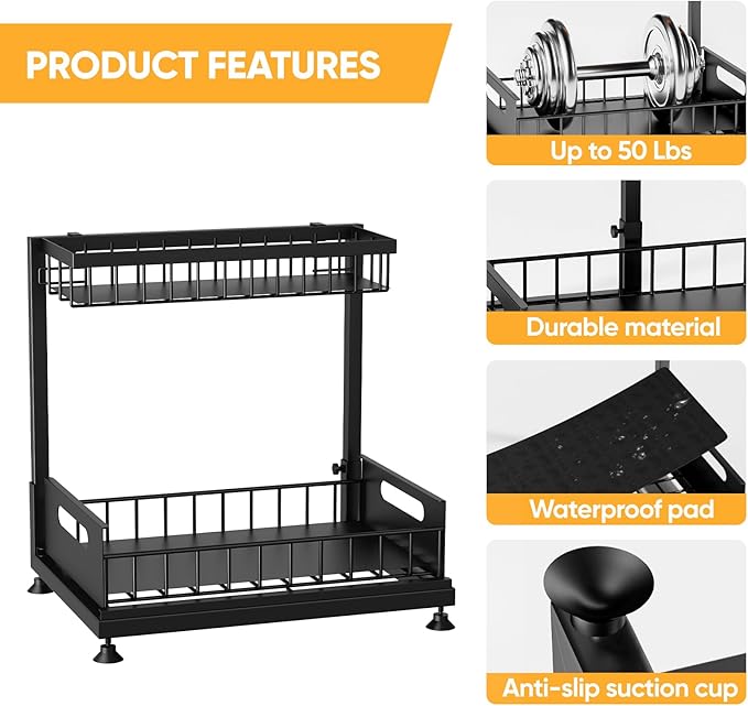 2 Pack Under Sink Organizer Storage 2-Tier Premium Metal Pull-Out Racks, Height Adjustable, Easy Installation | Kitchen & Bathroom Organizers-NeatNest