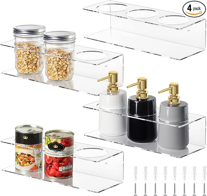 4 Pack Acrylic Water Bottle Holder, Wall Mounted Tumbler Organizer Rack, Cups/Bottles/Cans Holder Storage for Kitchen Pantry Cabinet