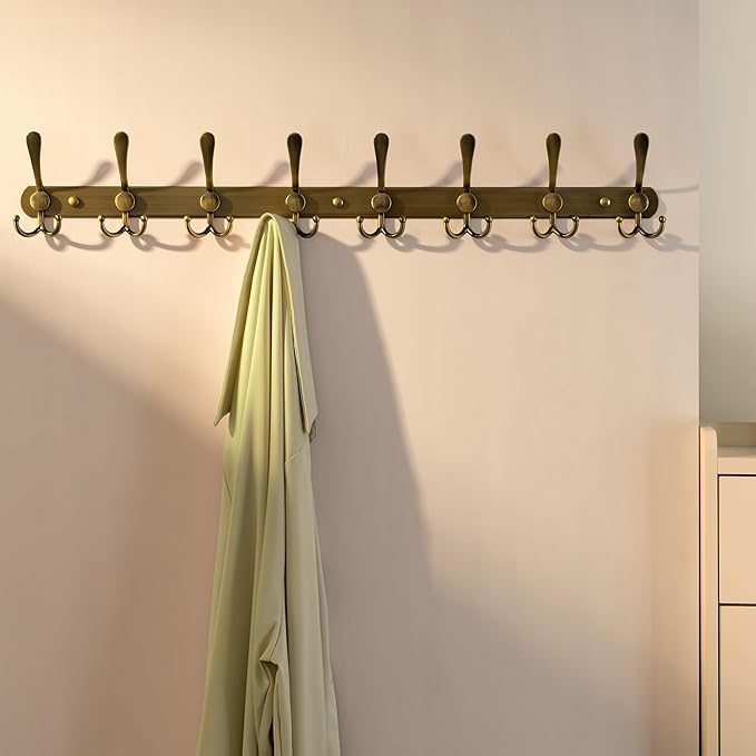 Dseap Coat Rack Wall Mount - 29.5” Long 8-Tri-Hooks Heavy Duty Coat Hanger Rail Wall Hooks for Hanging Coats Hats Clothing Clothes Purse Mudroom Entryway, Bronze, Pack of 2-NeatNest