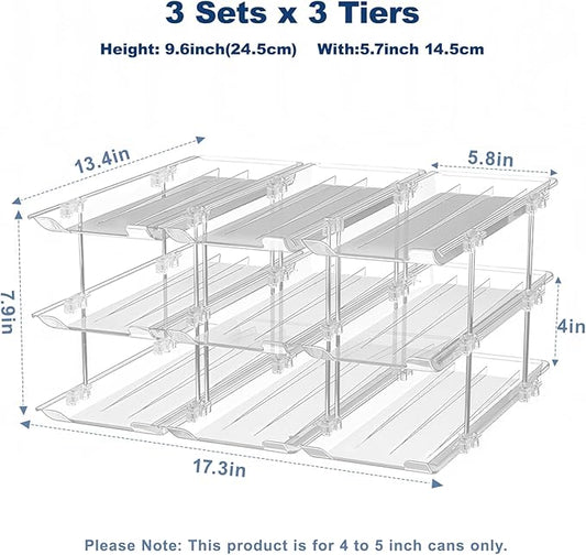 Can Organizer For Pantry,3 Sets 3 Tiers Pantry Organizers And Storage, Pantry Organizer for Fridge 36 Standard and Tall Cans Rack Automatic Rolling Stackable Canned Food Organizer, Clear-NeatNest