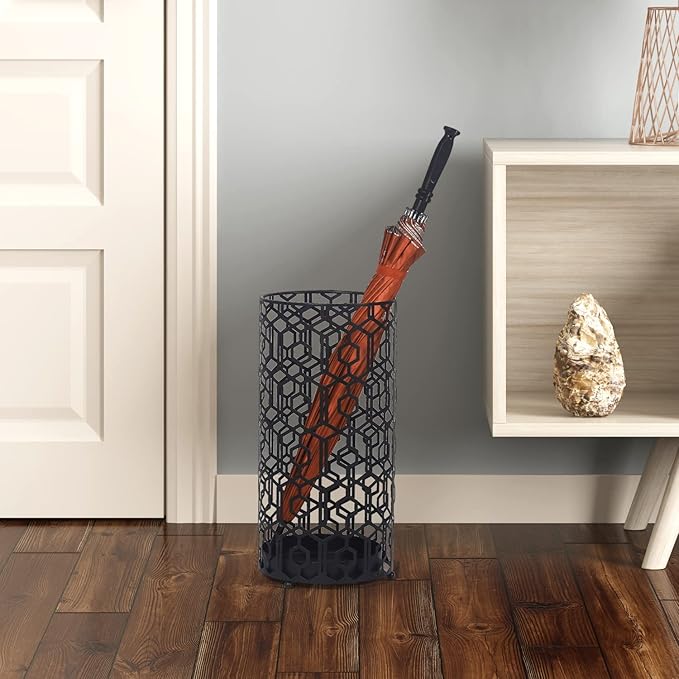 Adeco Metal Umbrella Stand for Entryway Black Round Umbrella Holder Porta Ombrello Indoor Outdoor