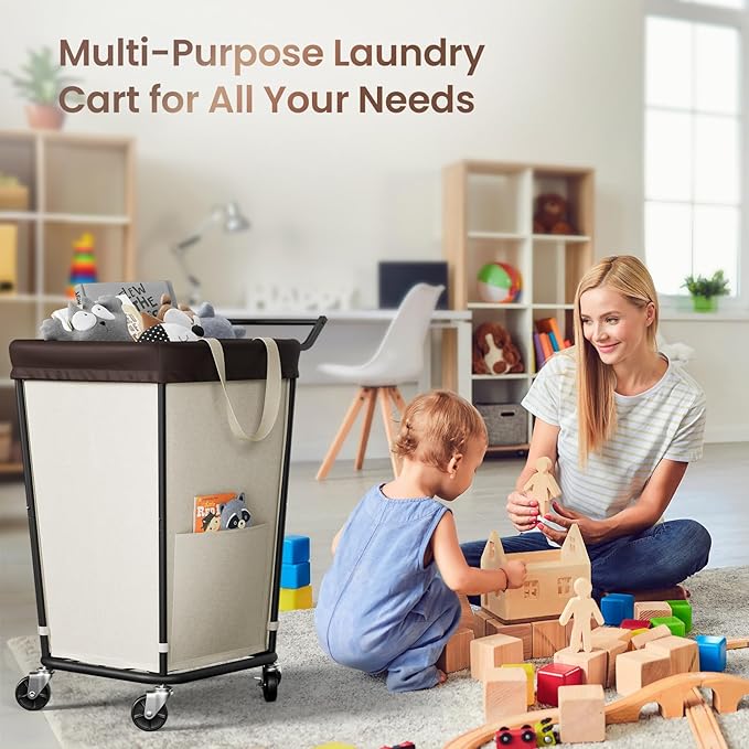 160L Laundry Hamper with Wheels and Handle, 2-Section Rolling Hamper for Laundry, Large Laundry Basket with Wheels, Rolling Laundry Basket Clothes Hamper for Home, Bathroom and Dorm(Beige)