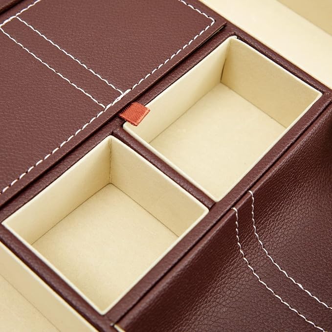 Juvale Leather Valet Catchall Tray for Men with 6 Compartments - Bedside Nightstand Organizer for Phones (Brown) - Valet Tray-NeatNest