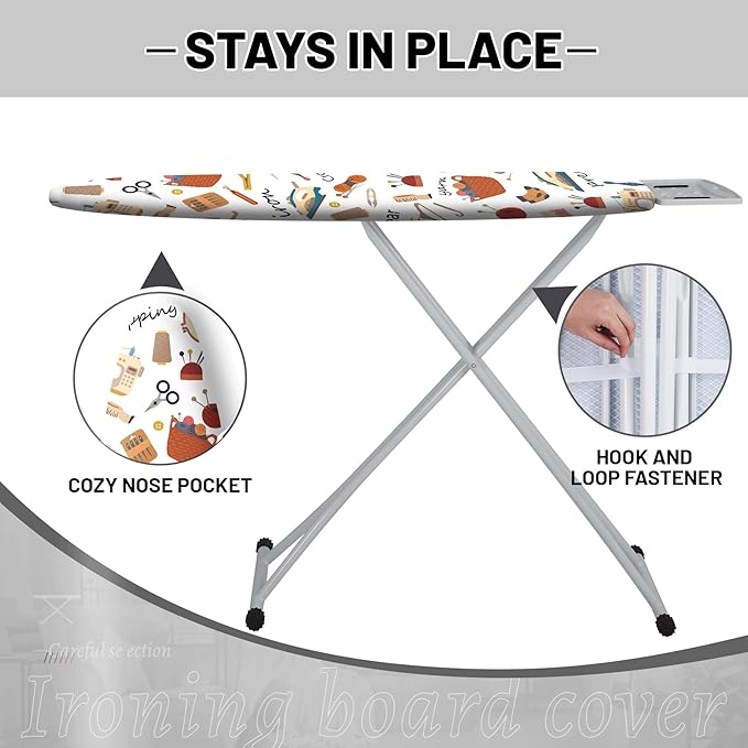 Extra Thick Ironing Board Cover and Pad, 15x54 Ironing Board Cover, Resist Scorching and Staining,Elastic Edges,Art of Life Iron Sew Laundry
