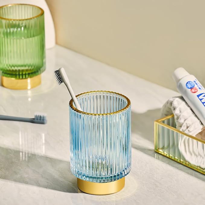 Makeup Brush Holder Organizer,Toothbrush Holders,Desk Pen Pencil Holder,Multifunctional Vintage Glass Brush Cup(L/Blue/A3-8-US)-NeatNest